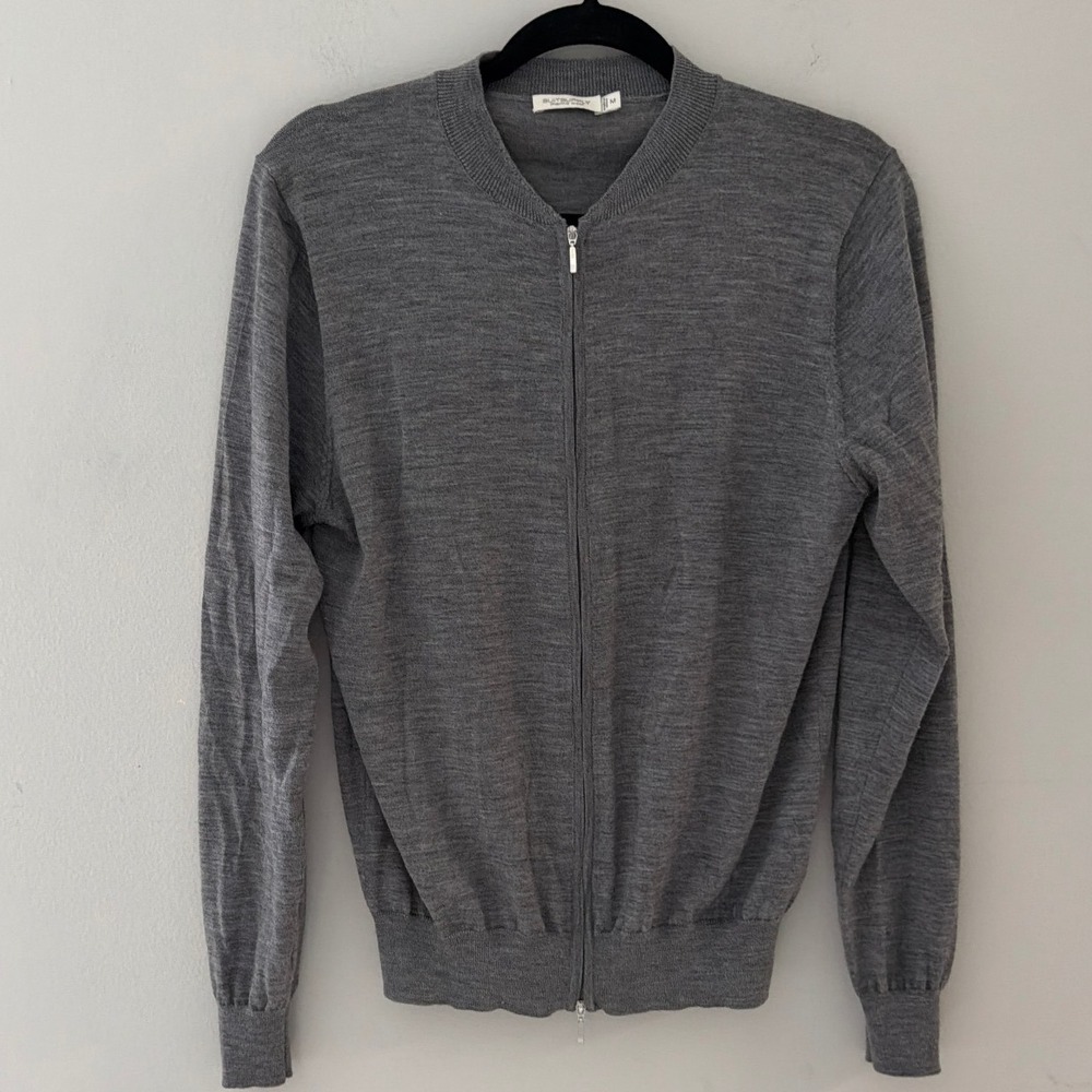 flawed-SuitSupply Merino Wool Full Zip Cardigan Sweater Grey Women Medium Crew